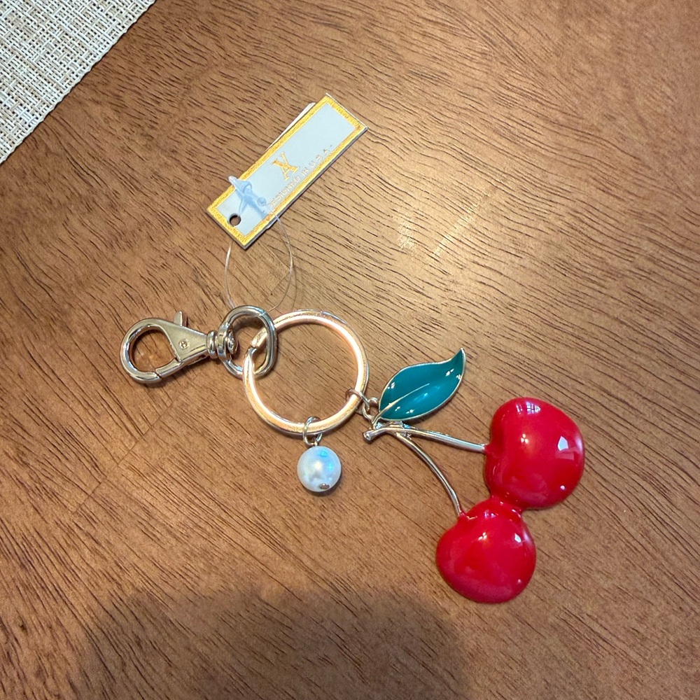 Cherry Keychain with Gold Accents